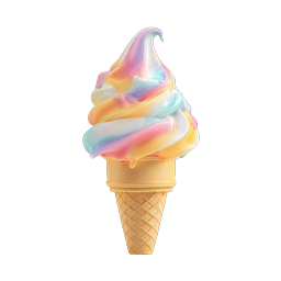 Rainbow Soft-Serve Ice Cream Cone Icon - Colorful 3D Dessert