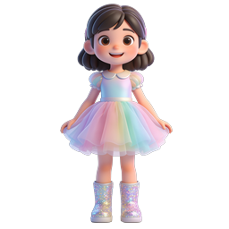 Cute Rainbow Tutu Girl 3D Character Icon - Pastel Clay Style