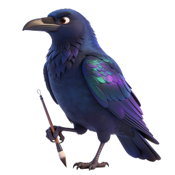 Raven Artist Holding Paintbrush 3D Icon