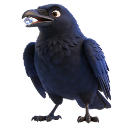 Cartoon Raven Holding Diamond - 3D Bird Icon