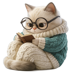 Adorable Reading Cat with Glasses Icon | Cozy Book Lover