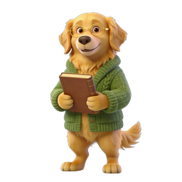 Scholarly Dog Reading Book 3D Character Icon