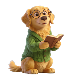 Adorable Reading Dog with Glasses - 3D Character Icon