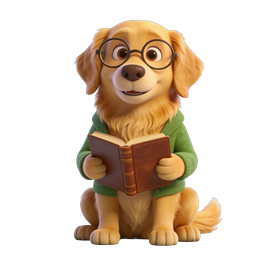 Adorable Reading Dog Icon | 3D Cartoon Golden Retriever