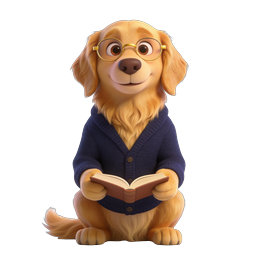 Cute Dog Reading Book with Glasses 3D Icon