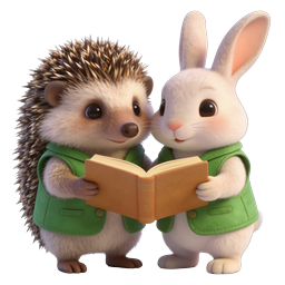 Adorable Hedgehog & Bunny Reading Book Together Icon