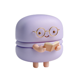 Adorable Purple Macaron Character Reading Book 3D Icon