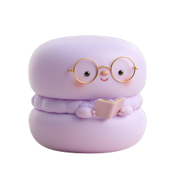 Cute Reading Macaron Character Icon - 3D Clay Style