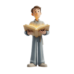 3D Reading Man Character Icon - Cartoon Book Reader