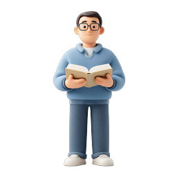 Reading Man 3D Icon with Glasses and Book