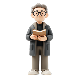 Reading Man 3D Character Icon with Book
