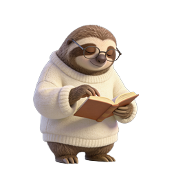 Adorable Reading Sloth Icon - Book Lover 3D Character