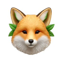 Realistic Fox Head Icon with Green Leaves - Wildlife Animal