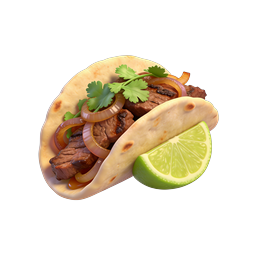 Realistic 3D Taco Icon with Grilled Meat & Lime