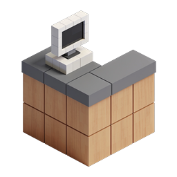 Isometric Reception Desk Icon with Computer Monitor