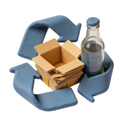 Clay Recycling Icon with Cardboard and Glass Bottle