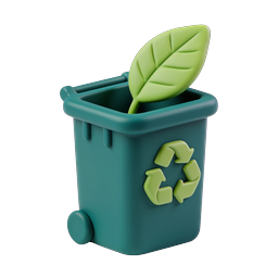 3D Recycling Bin Icon with Leaf for Eco Apps