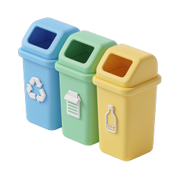 Icono de conjunto de contenedores de reciclaje coloridos 3D | gestión de residuos ecológica