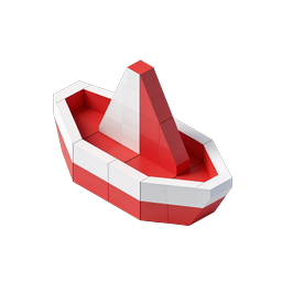 Red 3D Boat Icon - Isometric Maritime Design