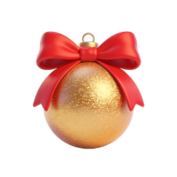Red Bow Gold Christmas Ornament Icon - 3D Holiday