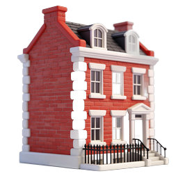 Red Brick House Icon - 3D Real Estate Illustration