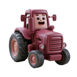 Icône 3D de tracteur rouge de dessin animé pour applications agricoles