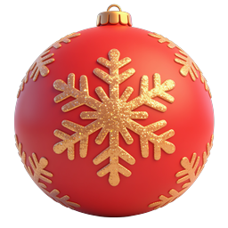 Red Christmas Ornament with Gold Snowflake Icon - 3D Holiday
