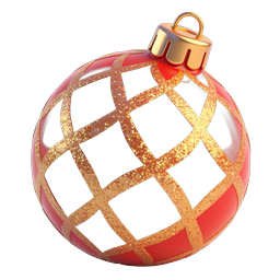 Red Christmas Ornament Icon with Gold Glitter Pattern