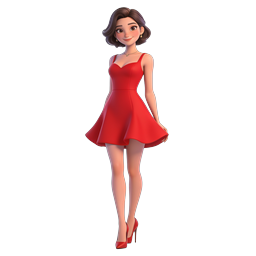 Elegant 3D Woman in Red Dress Character Icon