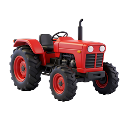 Red Farm Tractor 3D Icon - Agricultural Vehicle