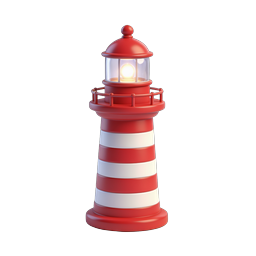 Red White Striped Lighthouse 3D Icon - Maritime Beacon