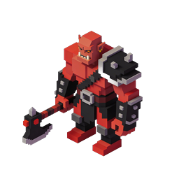 Red Orc Warrior Voxel Character with Battle Axe