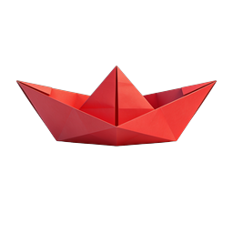 Red Origami Paper Boat Icon - 3D Rendered