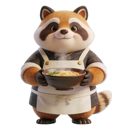 Cute Red Panda Chef Serving Ramen Bowl Icon