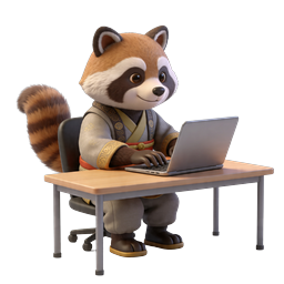 Cute Red Panda Working on Laptop Icon - 3D Render