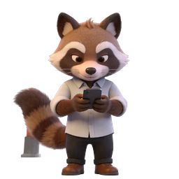 Cute Red Panda Character Using Smartphone Icon