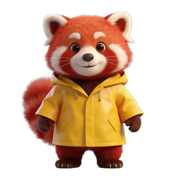 Cute Red Panda in Yellow Raincoat | 3D Cartoon Icon