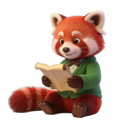 本を読む可愛いレッサーパンダのアイコン | 3D カートゥーンキャラクター