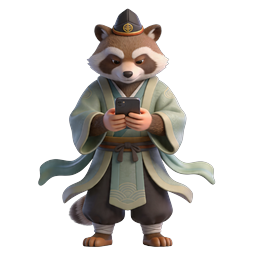 Cute Red Panda Samurai with Smartphone 3D Icon