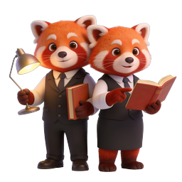 Adorabili Panda Rossi Studiosi - Icona dell'istruzione illustrata in 3D