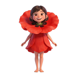 Red Poppy Flower Girl 3D Cartoon Character Icon