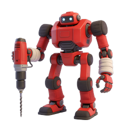 Red Robot with Power Drill - 3D Technology Icon