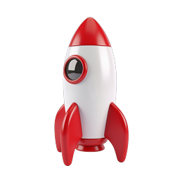 ไอคอนจรวดสีแดง - สัญลักษณ์การปล่อยอวกาศเหมือนจริง 3D