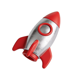 赤いロケットのおもちゃアイコン - 3D リアルな宇宙デザイン