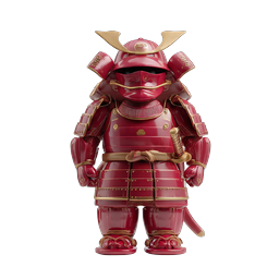 赤い侍の甲冑 3Dレンダリング(ゴールドディテール付き)