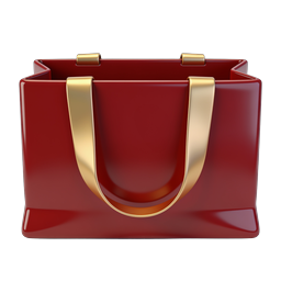 Icône de sac de shopping rouge | Poignées dorées brillantes 3D