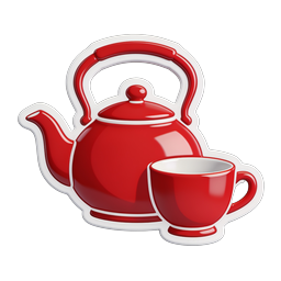 红色亮面陶瓷茶壶和茶杯图标