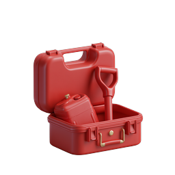 Red Toolbox Icon - 3D Rendered Tool Kit with Shovel