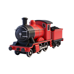Red Toy Steam Locomotive 3D Icon - Charming Train Design