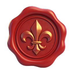 Sello de lacre rojo con emblema de flor de lis dorada